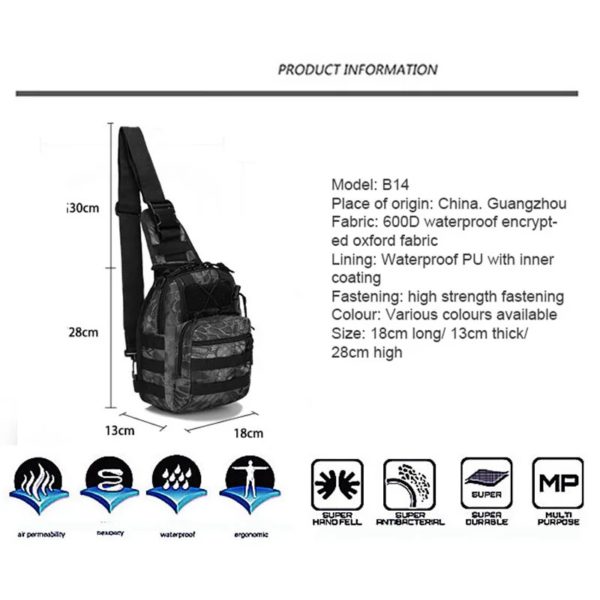 Sacs DulChest extérieurs pour hommes, petit sac de poitrine, sac de messager portable, sac initié au cyclisme, armée CamSolomon, escalade, 600D Wate – Image 2