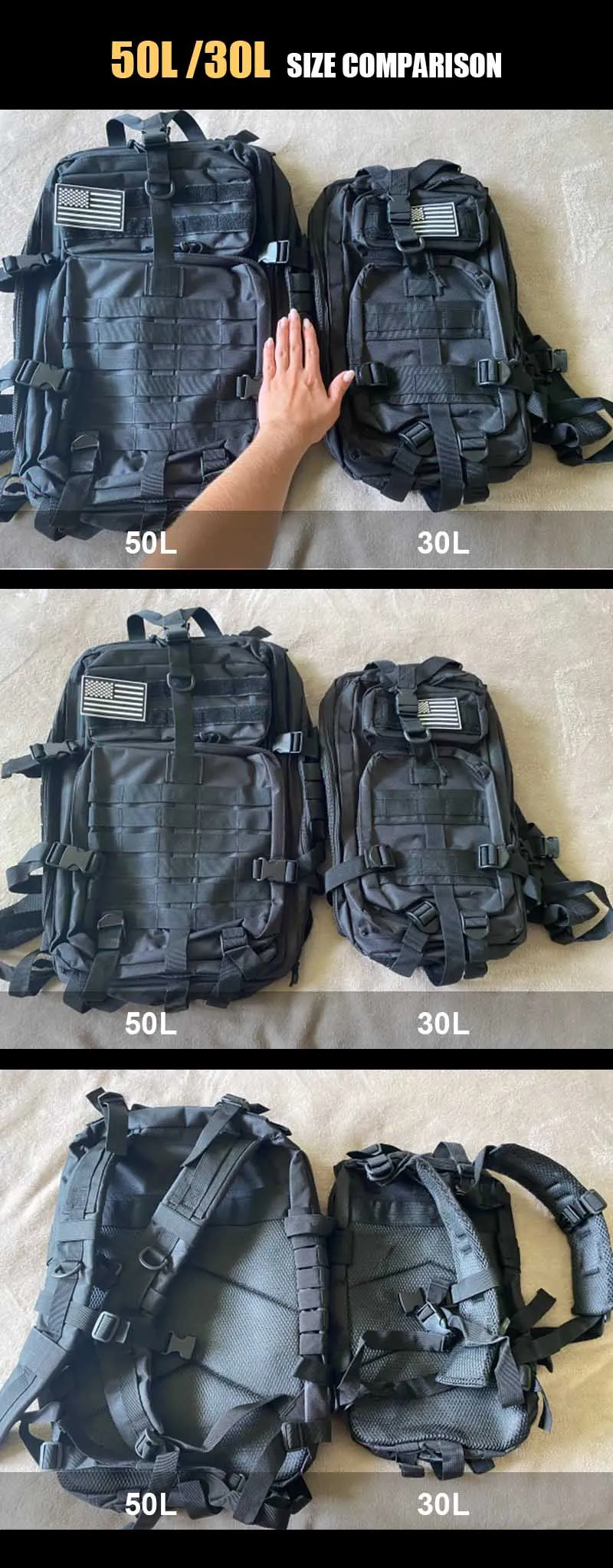 Sac à dos Dulbackpack militaire étanche pour homme, sac de voyage, sac de camping, fournitures de randonnée, sports, trekking, escalade, 30L, 50L, 1000D