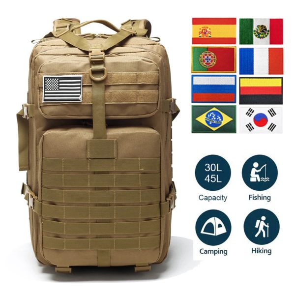 Sac à dos Dulbackpack militaire étanche pour homme, sac de voyage, sac de camping, fournitures de randonnée, sports, trekking, escalade, 30L, 50L, 1000D – Image 2