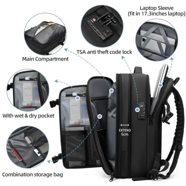 Sac à dos arc-en-ciel de grande capacité pour homme, sac à dos de voyage, compression sous vide, sac pour ordinateur portable, école, randonnée, affaires, SR, 17 pouces – Image 2