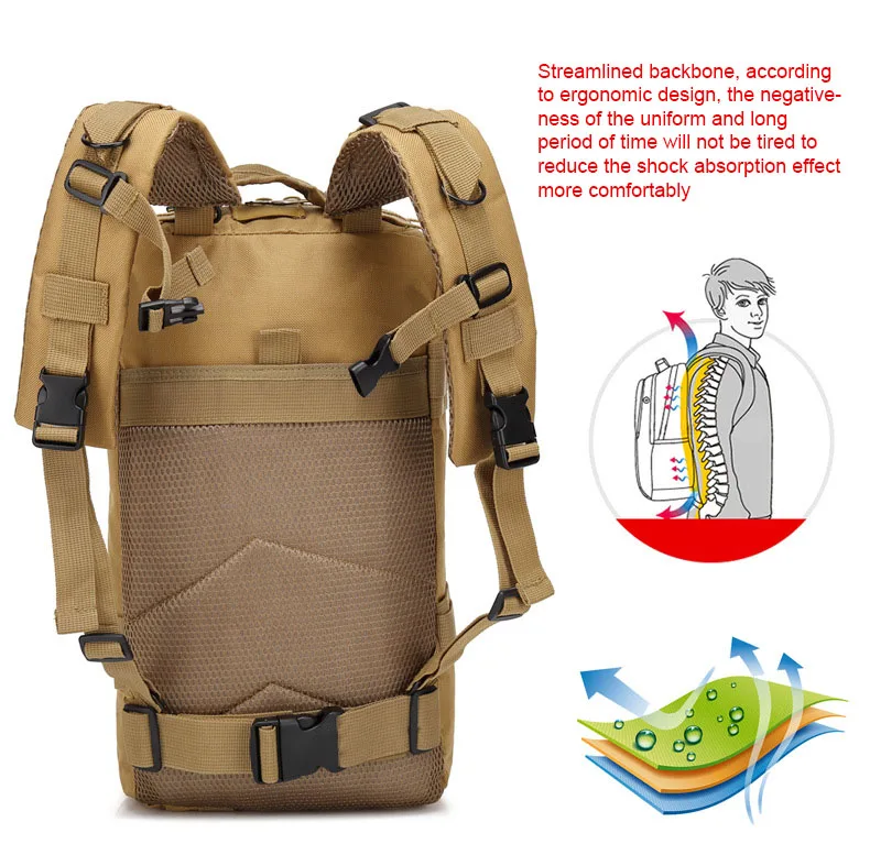 Oulylan-Sac à dos militaire en nylon imperméable, sacs à dos DulSports, camping, randonnée, trekking, pêche, chasse, 30L, 50L, 9000D