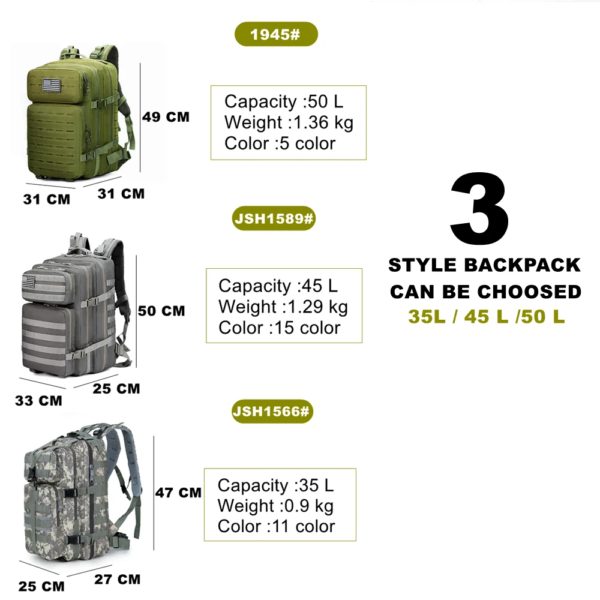 Sac à Dos Militaire Étanche en Nylon, 35/45/50L 900D, pour l'Extérieur, le Camping, la Randonnée, le Trekking, la Pêche, la html – Image 5