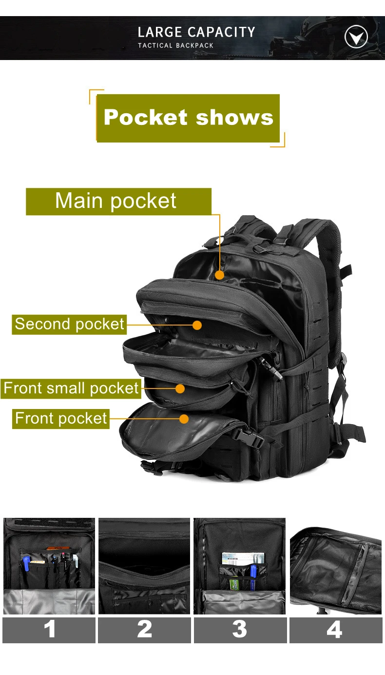 Sac à Dos Militaire Étanche en Nylon, 35/45/50L 900D, pour l'Extérieur, le Camping, la Randonnée, le Trekking, la Pêche, la html