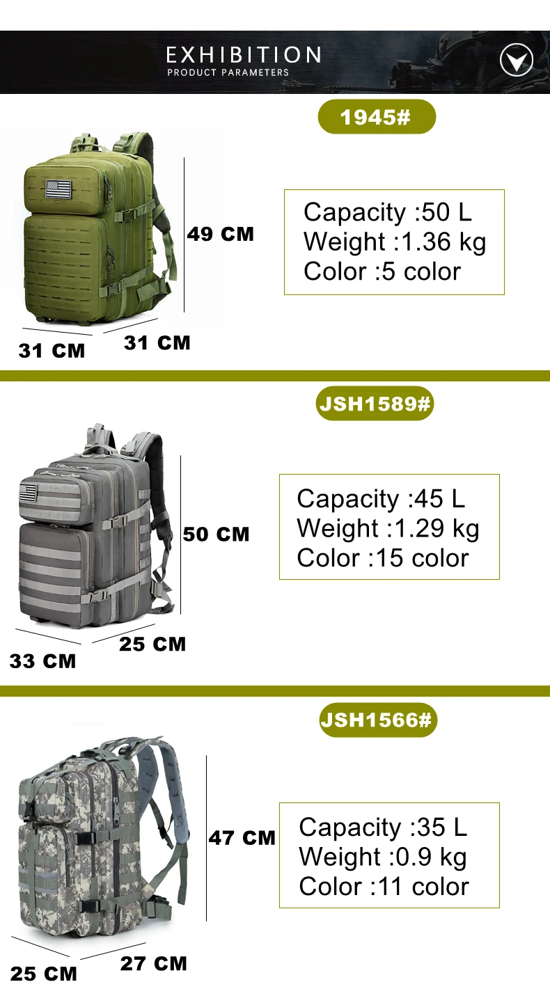 Sac à Dos Militaire Étanche en Nylon, 35/45/50L 900D, pour l'Extérieur, le Camping, la Randonnée, le Trekking, la Pêche, la html