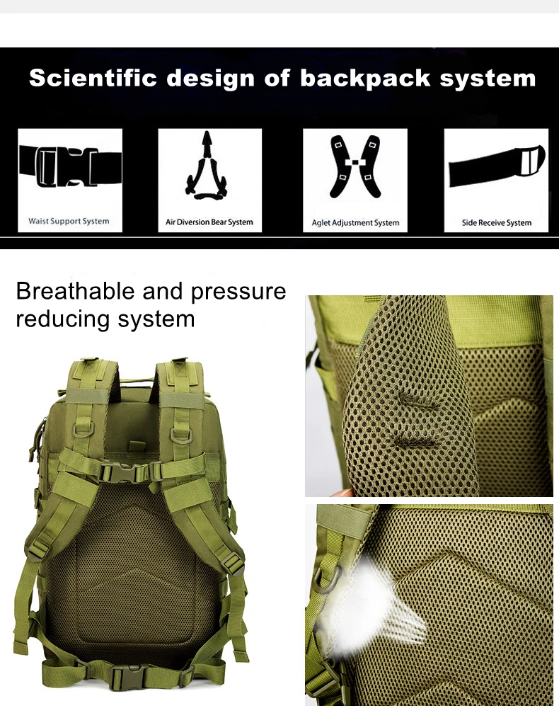 Sac à Dos Militaire Étanche en Nylon, 35/45/50L 900D, pour l'Extérieur, le Camping, la Randonnée, le Trekking, la Pêche, la html
