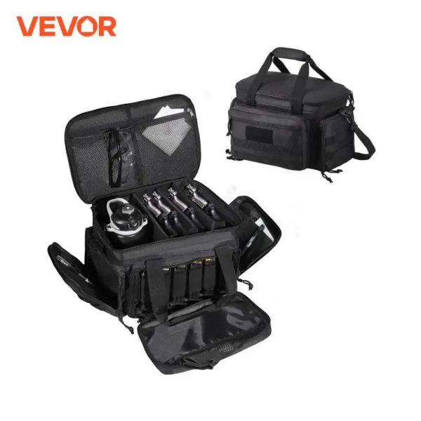 VEVOR Sac de tir pour 4 pistolets, sac de tir tactique avec 3 cloisons amovibles et 6 chargeurs, sac d'arme de poing pour pistolet de chasse en plein air avec bandoulière unique, 37 x 26 x 23 cm, noir