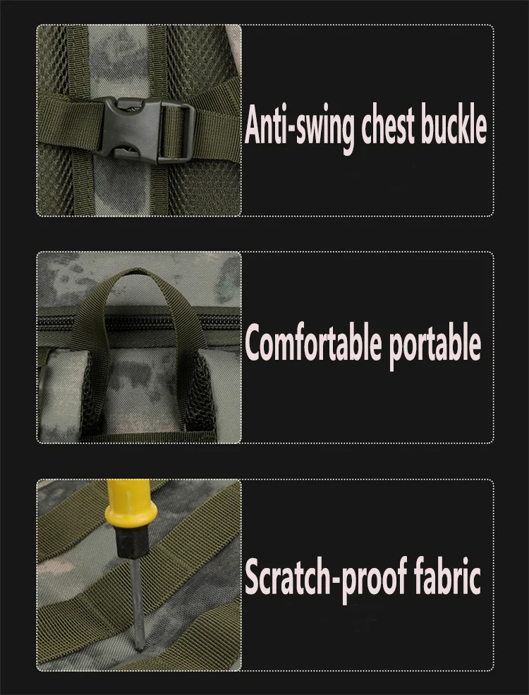 Sac à dos camouflage tactique multifonctionnel pour les fans militaires, grande capacité, alpinisme, camping, sac de sport