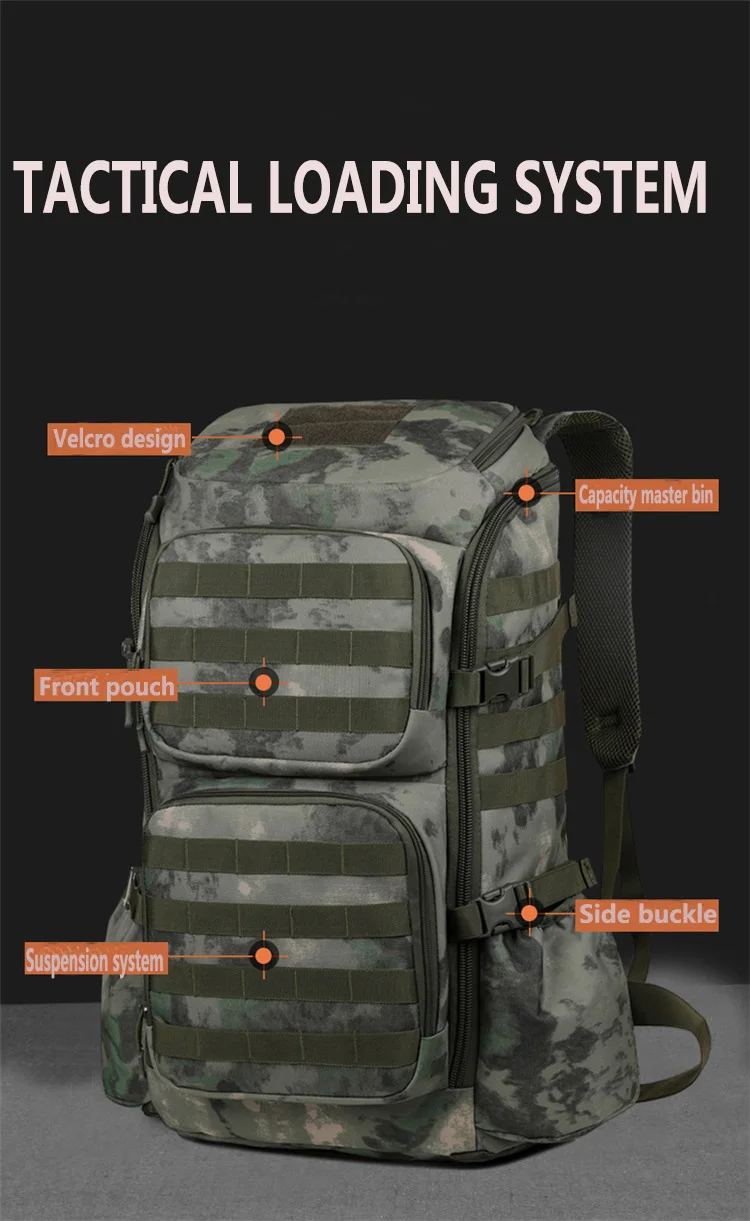 Sac à dos camouflage tactique multifonctionnel pour les fans militaires, grande capacité, alpinisme, camping, sac de sport
