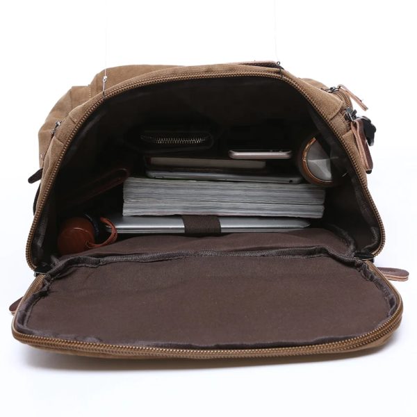Sacs à dos en toile vintage pour hommes, sac à dos pour ordinateur portable 15 pouces, grande capacité, sac de voyage décontracté, cartable pour adolescent – Image 5