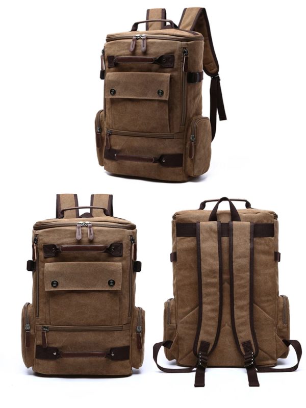 Sacs à dos en toile vintage pour hommes, sac à dos pour ordinateur portable 15 pouces, grande capacité, sac de voyage décontracté, cartable pour adolescent – Image 3