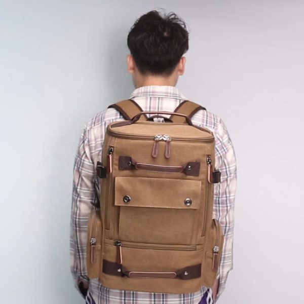 Sacs à dos en toile vintage pour hommes, sac à dos pour ordinateur portable 15 pouces, grande capacité, sac de voyage décontracté, cartable pour adolescent – Image 2