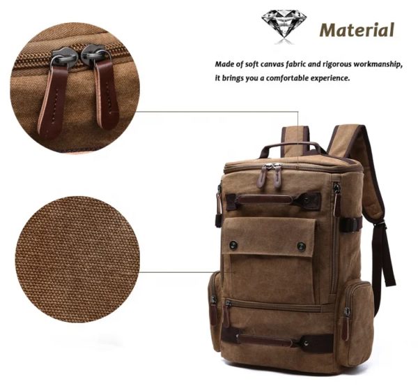 Sacs à dos en toile vintage pour hommes, sac à dos pour ordinateur portable 15 pouces, grande capacité, sac de voyage décontracté, cartable pour adolescent – Image 6