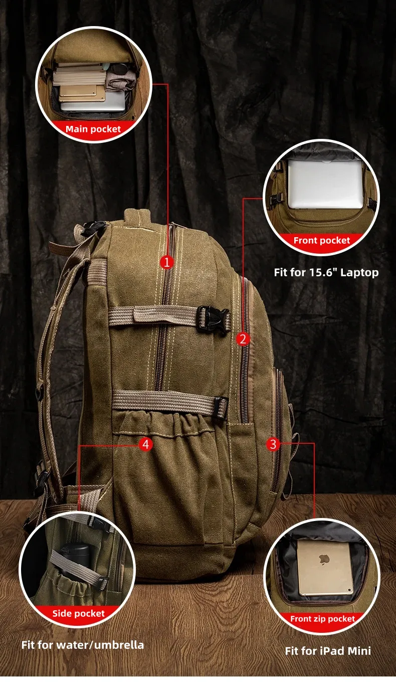 Jamhoo – sac à dos de voyage en toile pour hommes, sac à dos de grande capacité pour l'extérieur, la montagne, le Sport et l'école pour adolescents