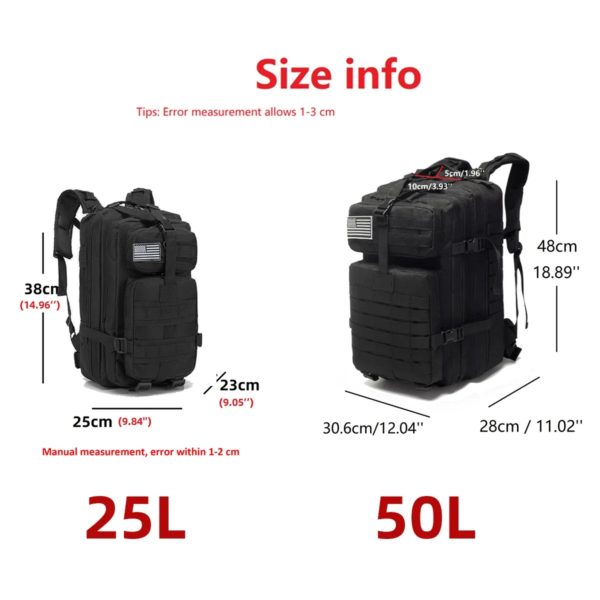 Sac à dos étanche en nylon 1000D, sac de trekking, pêche et chasse, sacs à dos d'extérieur, DulSports, camping et randonnée, 25L, 50L – Image 3