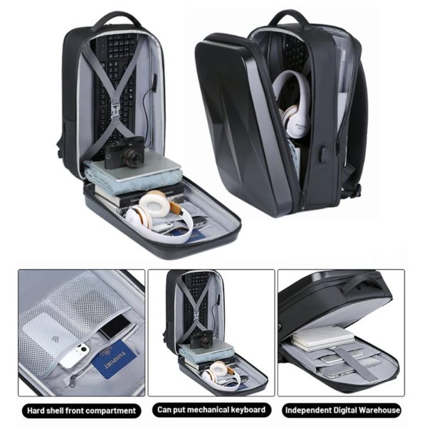 Sac à dos à coque rigide de grande capacité pour hommes, sac à dos pour ordinateur portable 17.3 ", sac à dos d'affaires à sonnerie laser, nouvelle version coréenne – Image 5