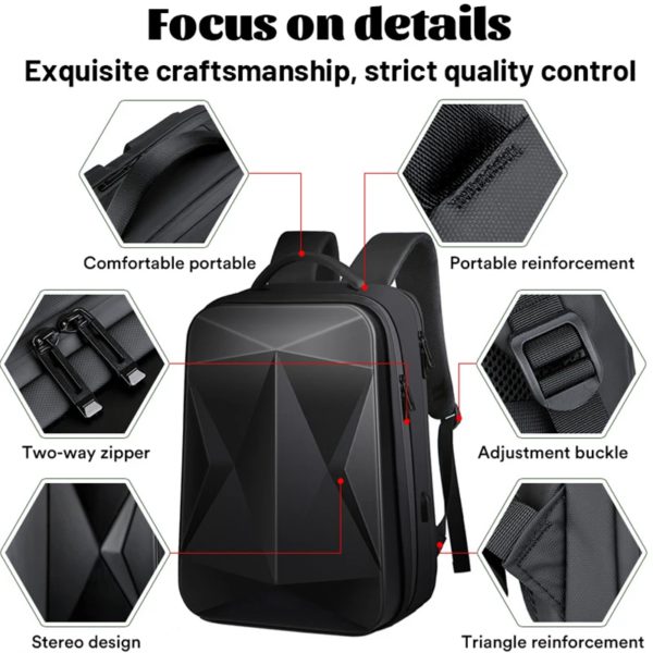 Sac à dos à coque rigide de grande capacité pour hommes, sac à dos pour ordinateur portable 17.3 ", sac à dos d'affaires à sonnerie laser, nouvelle version coréenne – Image 4