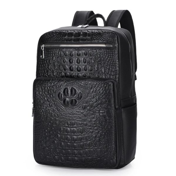Sac à Dos en Cuir à Motifs de Peau de Crocodile pour Homme, Grande Capacité, Cartable de Voyage SR Business – Image 4