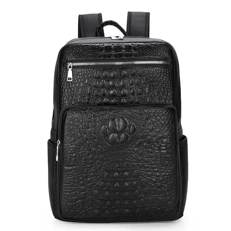 Sac à Dos en Cuir à Motifs de Peau de Crocodile pour Homme, Grande Capacité, Cartable de Voyage SR Business