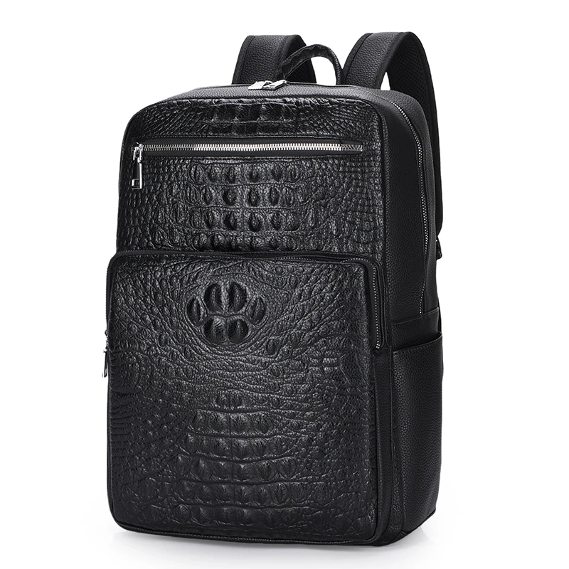 Sac à Dos en Cuir à Motifs de Peau de Crocodile pour Homme, Grande Capacité, Cartable de Voyage SR Business