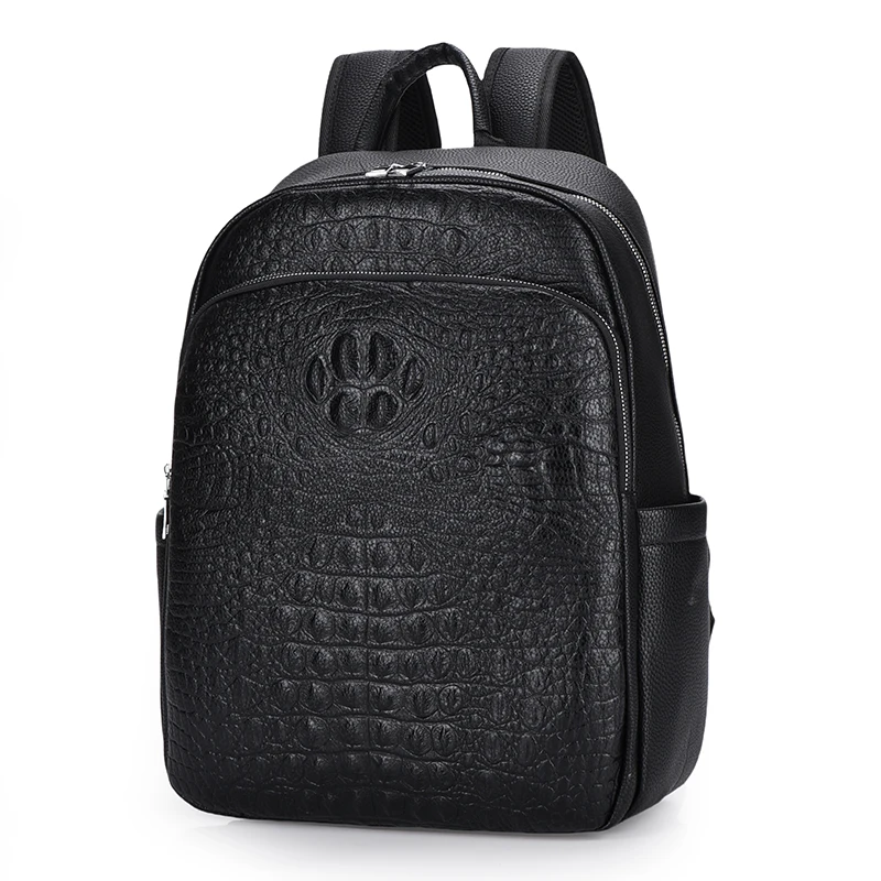 Sac à Dos en Cuir à Motifs de Peau de Crocodile pour Homme, Grande Capacité, Cartable de Voyage SR Business