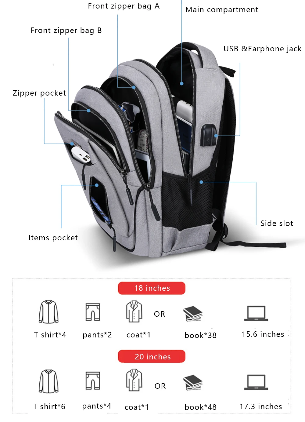 Sac à Dos Oxford Noir Solide de Grande Capacité pour Homme, Sacoche pour Ordinateur Portable, pour Lycée, Adolescent, Garçon, Fille, 15.6