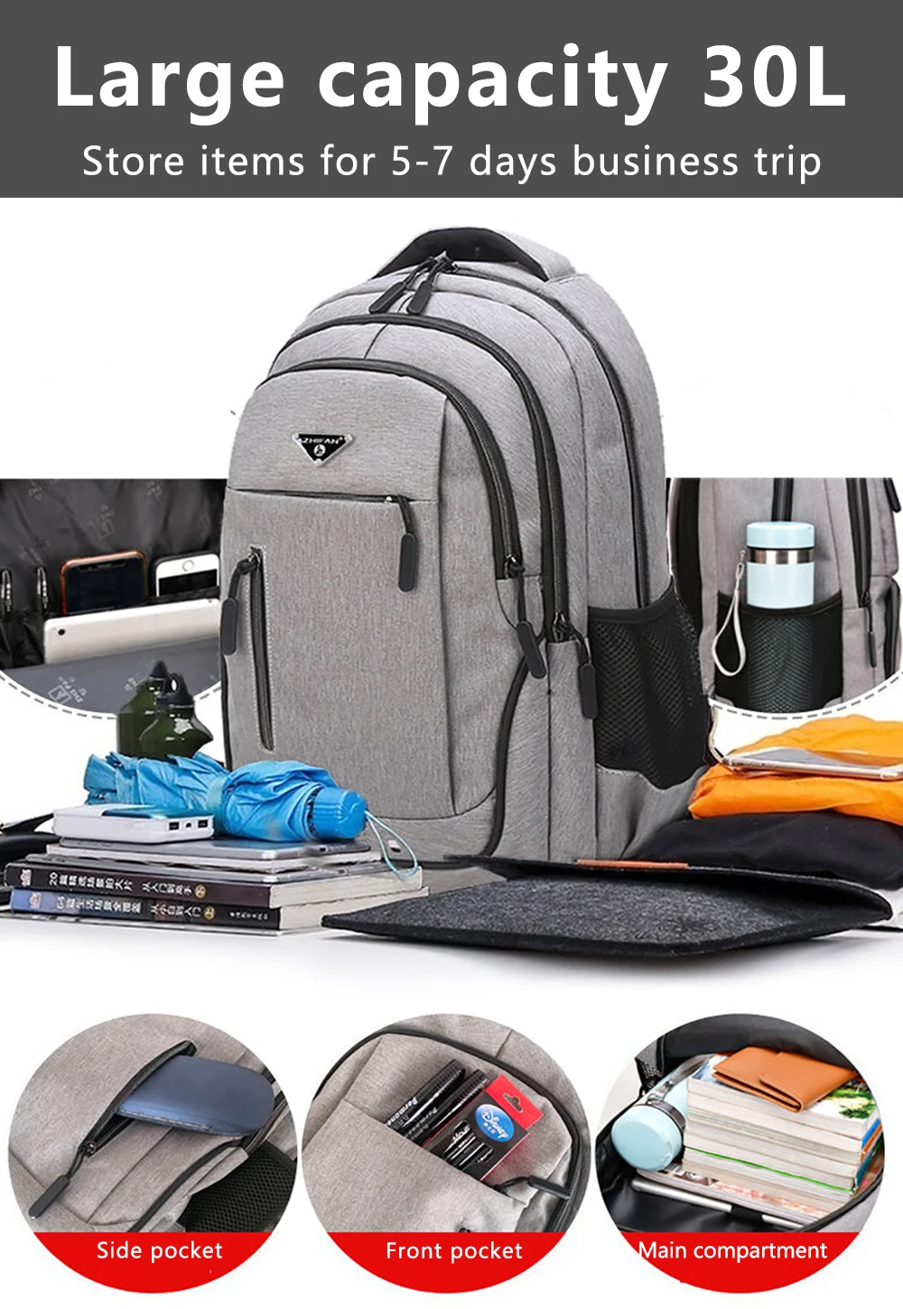 Sac à Dos Oxford Noir Solide de Grande Capacité pour Homme, Sacoche pour Ordinateur Portable, pour Lycée, Adolescent, Garçon, Fille, 15.6