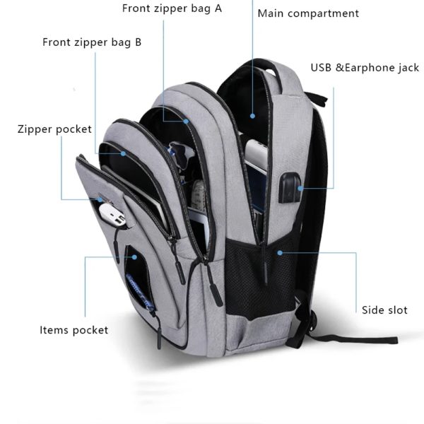Sac à Dos Oxford Noir Solide de Grande Capacité pour Homme, Sacoche pour Ordinateur Portable, pour Lycée, Adolescent, Garçon, Fille, 15.6 – Image 3