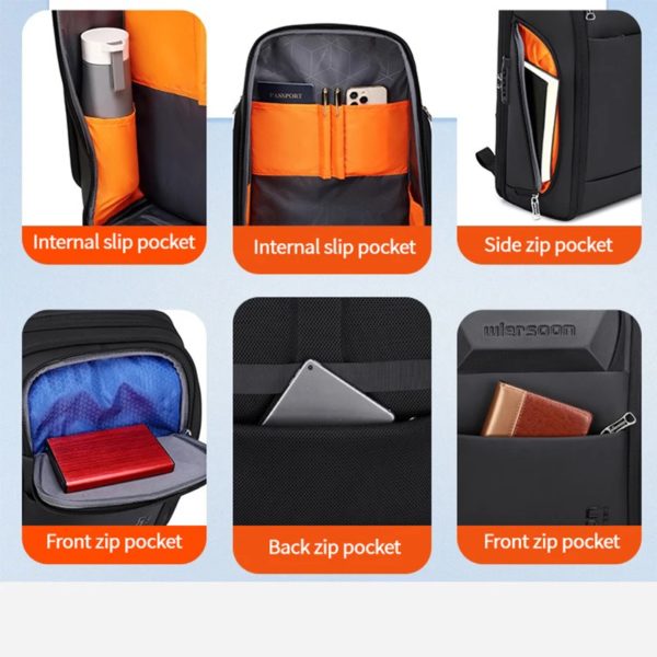 Sac à dos d'affaires étanche pour homme, grande capacité, voyage d'affaires, mot de passe multifonctionnel, antivol, sac pour ordinateur portable, 35 L – Image 4