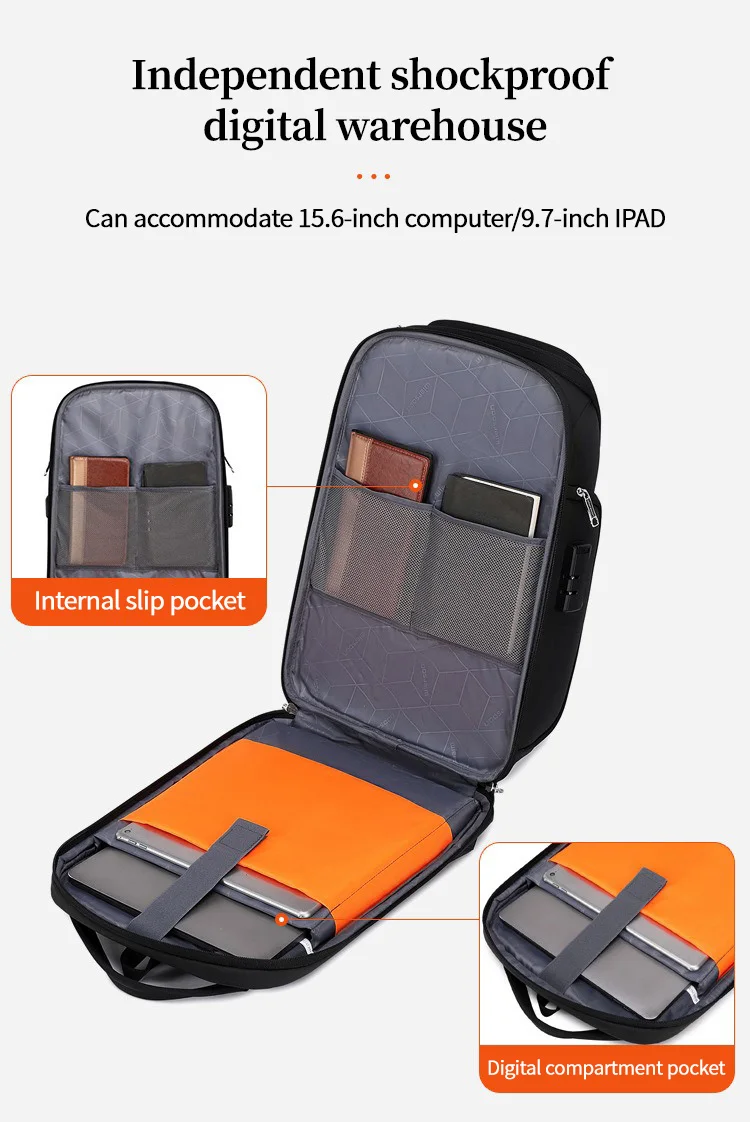 Sac à dos d'affaires étanche pour homme, grande capacité, voyage d'affaires, mot de passe multifonctionnel, antivol, sac pour ordinateur portable, 35 L
