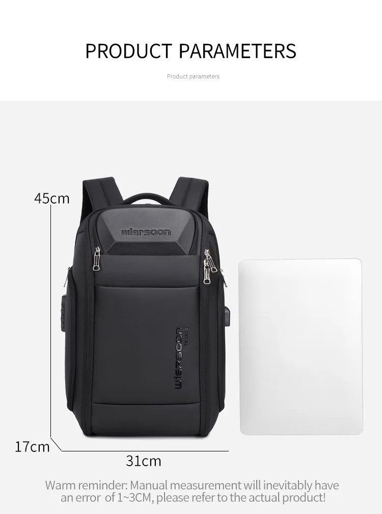 Sac à dos d'affaires étanche pour homme, grande capacité, voyage d'affaires, mot de passe multifonctionnel, antivol, sac pour ordinateur portable, 35 L