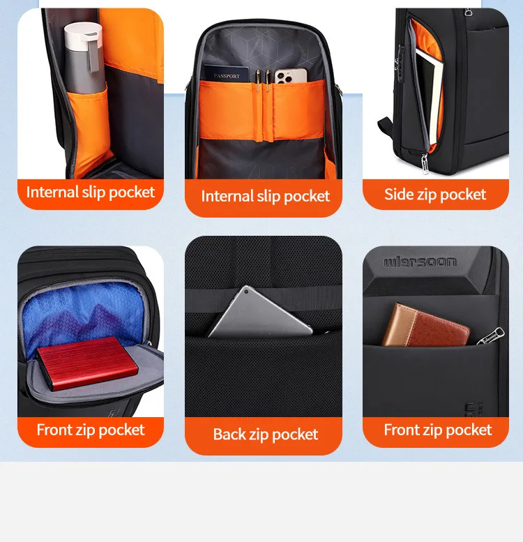 Sac à dos d'affaires étanche pour homme, grande capacité, voyage d'affaires, mot de passe multifonctionnel, antivol, sac pour ordinateur portable, 35 L