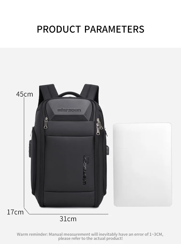 Sac à dos d'affaires étanche pour homme, grande capacité, voyage d'affaires, mot de passe multifonctionnel, antivol, sac pour ordinateur portable, 35 L