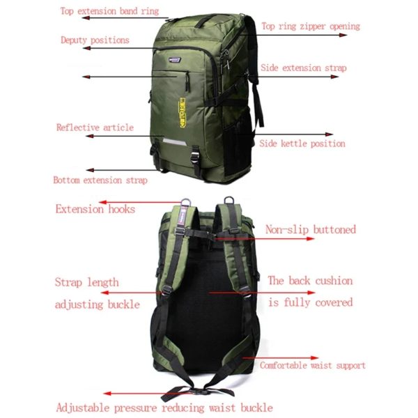Sac à dos d'extérieur pour hommes et femmes, sac à dos d'escalade, sac à dos de voyage, sports, camping, randonnée, sac d'école pour homme, 85L, 55L – Image 6