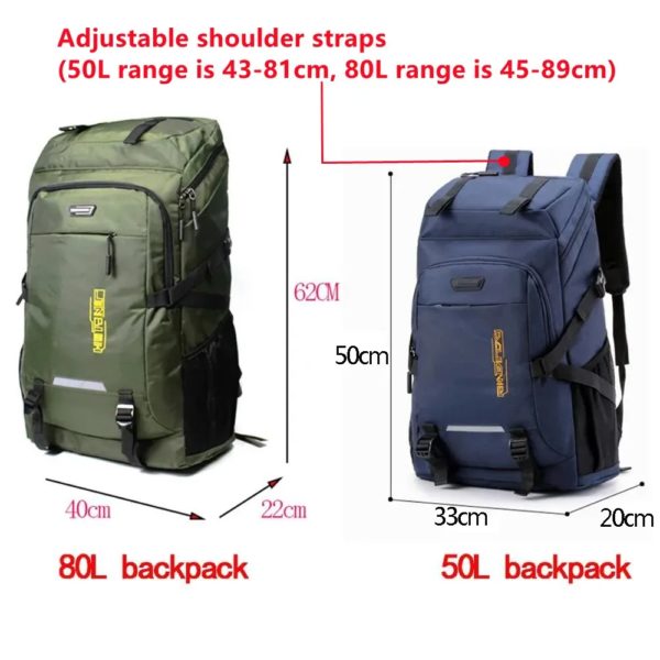 Sac à dos d'extérieur pour hommes et femmes, sac à dos d'escalade, sac à dos de voyage, sports, camping, randonnée, sac d'école pour homme, 85L, 55L – Image 2