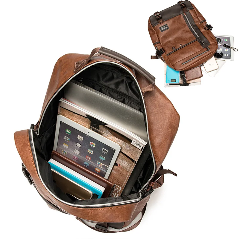 Sac à dos élégant en cuir Pu pour hommes, sacoche d'école à bandoulière de styliste, sac de voyage pour ordinateur portable pour adolescents