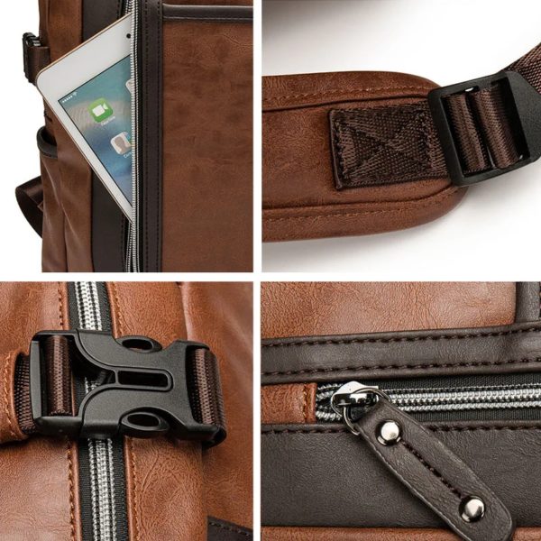 Sac à dos élégant en cuir Pu pour hommes, sacoche d'école à bandoulière de styliste, sac de voyage pour ordinateur portable pour adolescents – Image 4