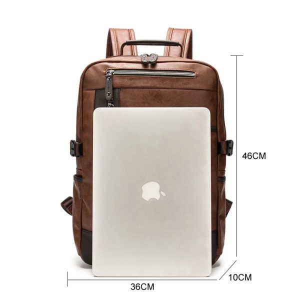 Sac à dos élégant en cuir Pu pour hommes, sacoche d'école à bandoulière de styliste, sac de voyage pour ordinateur portable pour adolescents – Image 3