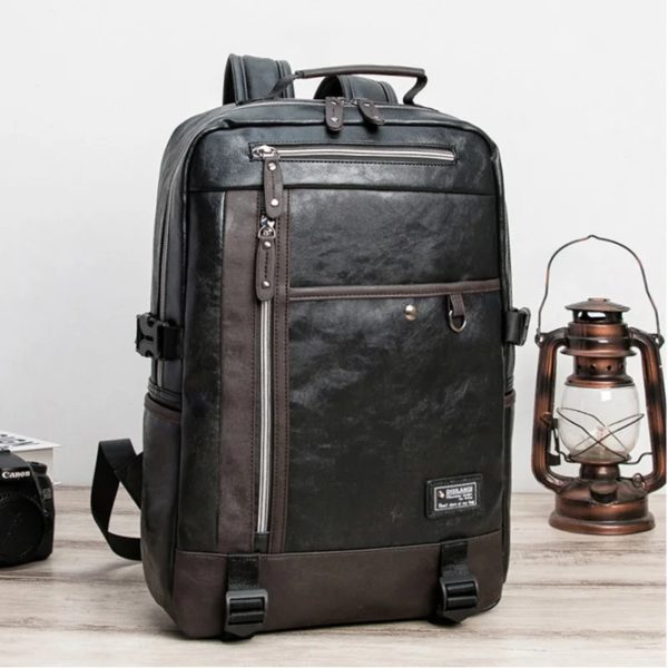 Sac à dos élégant en cuir Pu pour hommes, sacoche d'école à bandoulière de styliste, sac de voyage pour ordinateur portable pour adolescents – Image 2