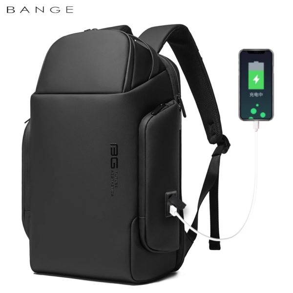 BANGE-Sac à dos d'affaires étanche pour ordinateur portable, sac de chargement petUSB Type-C, cartable de grande capacité, sac de voyage, 15.6 pouces