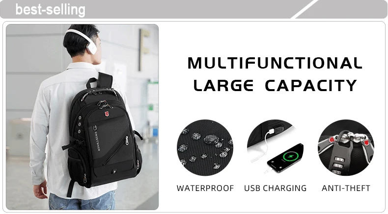 Sac à dos étanche pour homme et femme, sac d'école vintage, sac de voyage Oxford, chargement USB, adapté pour ordinateur portable 17 pouces, nouveau, 2024