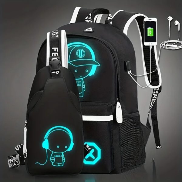 Sacs à dos Shoous Animation pour garçons et filles, sacs d'école pour adolescents, charge USB, sac à dos pour hommes, sac à dos pour ordinateur portable, homme, mode, ensemble de 2 pièces