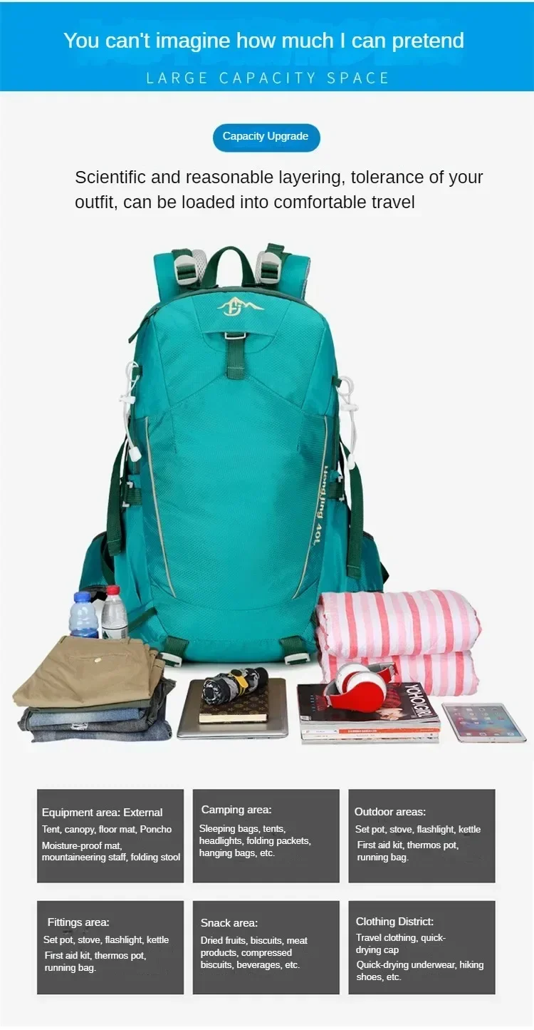 Sac à dos de camping de randonnée en plein air pour hommes et femmes, sac d'escalade léger, sac à dos de cyclisme avec housse étanche, 40L Sac à dos de camping de randonnée en plein air pour hommes et femmes, sac d'escalade léger, sac à dos de cyclisme avec housse étanche, 40L