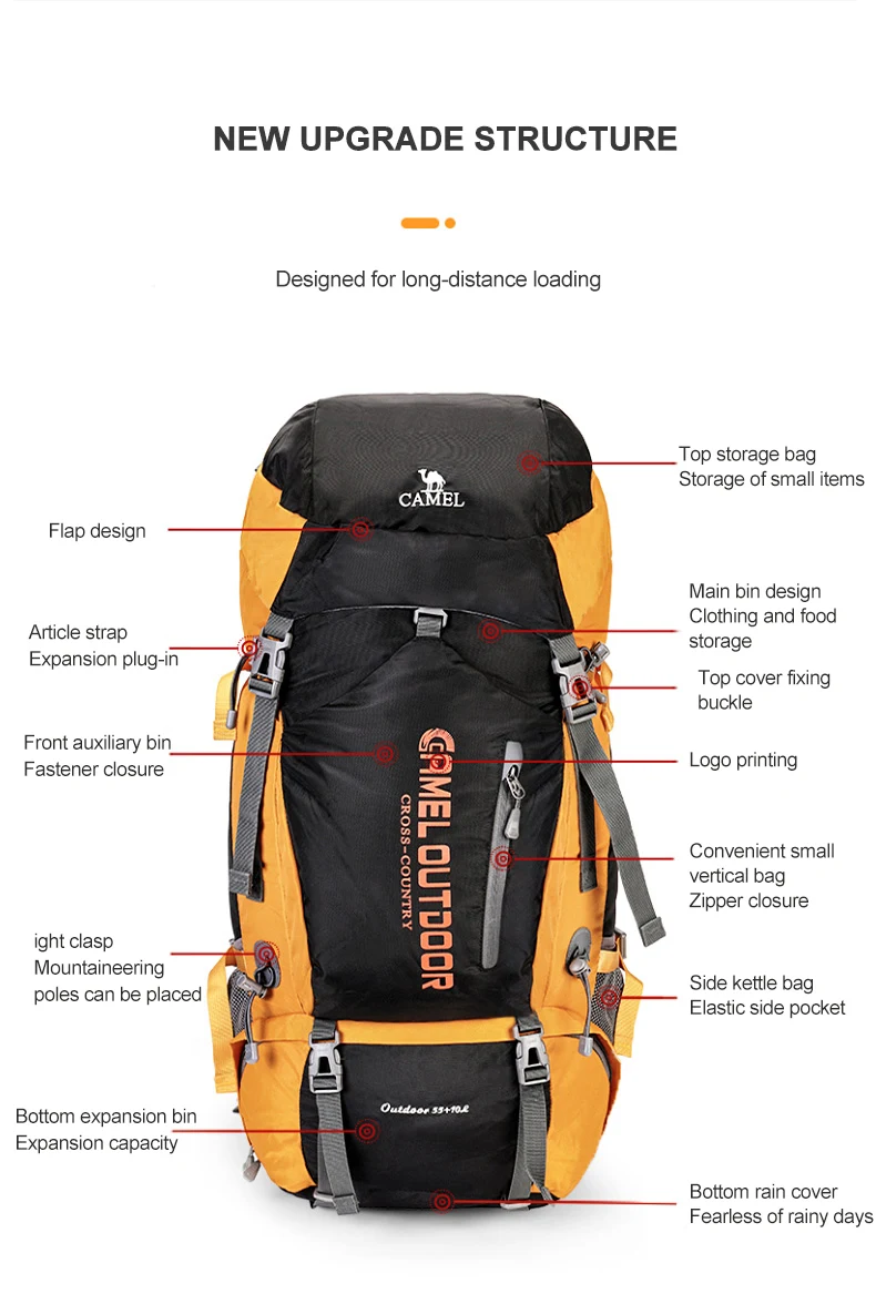 GOLDEN CAMEL-Sacs à dos de randonnée étanches pour hommes et femmes, sac d'alpinisme extérieur, sac à dos de camping et de voyage, grande taille, 56L