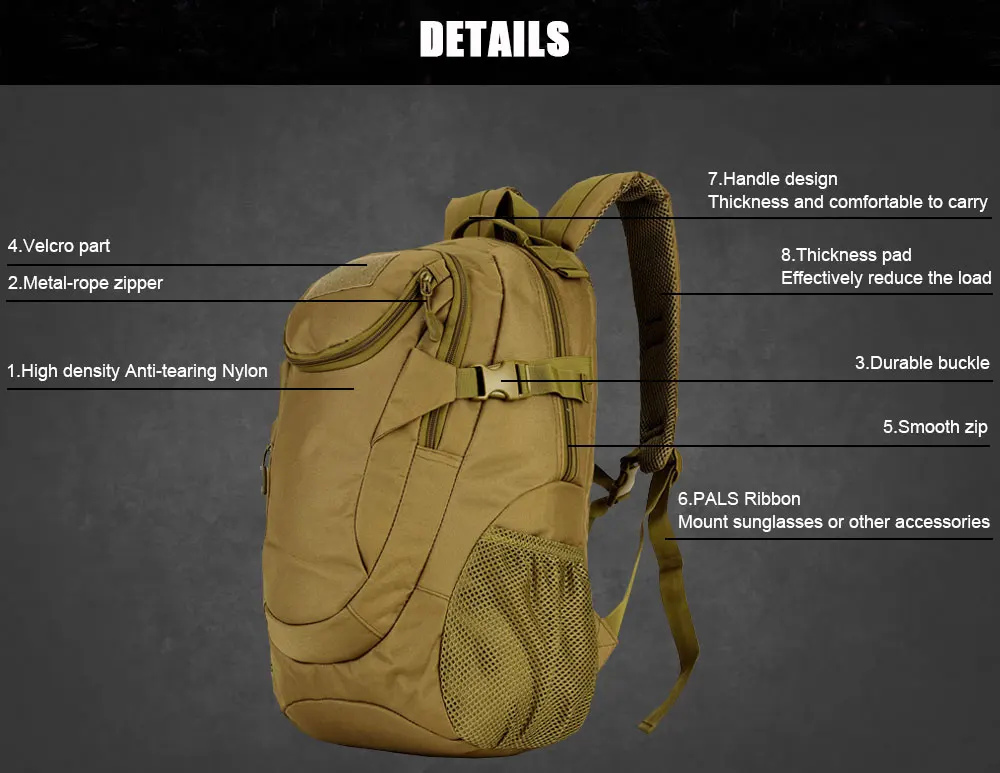 Sac à dos Molle CamSolomon, sac à dos en nylon, sac à dos étanche, haute qualité, 25L, 600D, Keeptics Pack