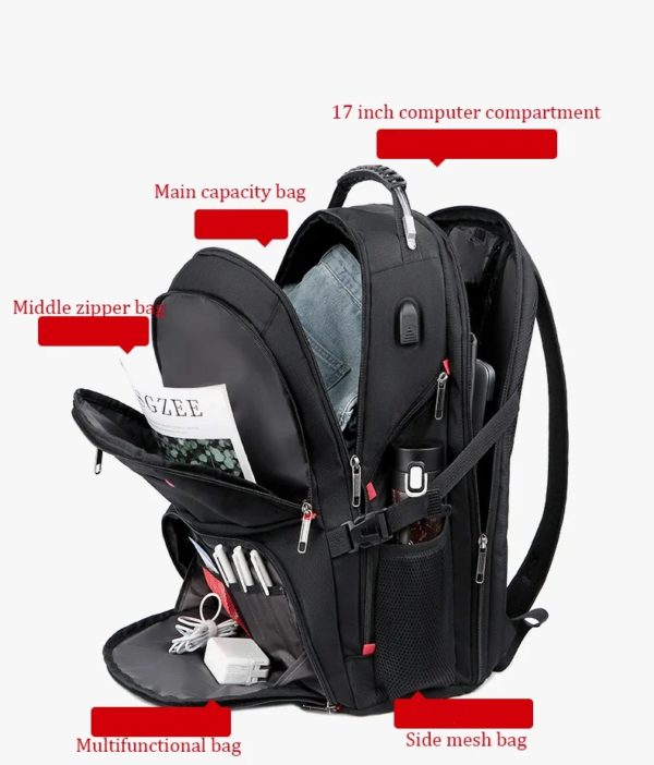 Sac à dos classique, sacs multifonctions, durable, sac à dos pour ordinateur portable 17 ", sac de voyage, cartable universitaire, port de charge USB, eau – Image 3