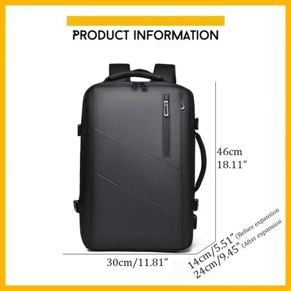 Sac à dos d'affaires pour homme, sac à dos pour ordinateur portable, sac USB étanche multi-extensible, sac de voyage, 03/Commute – Image 2