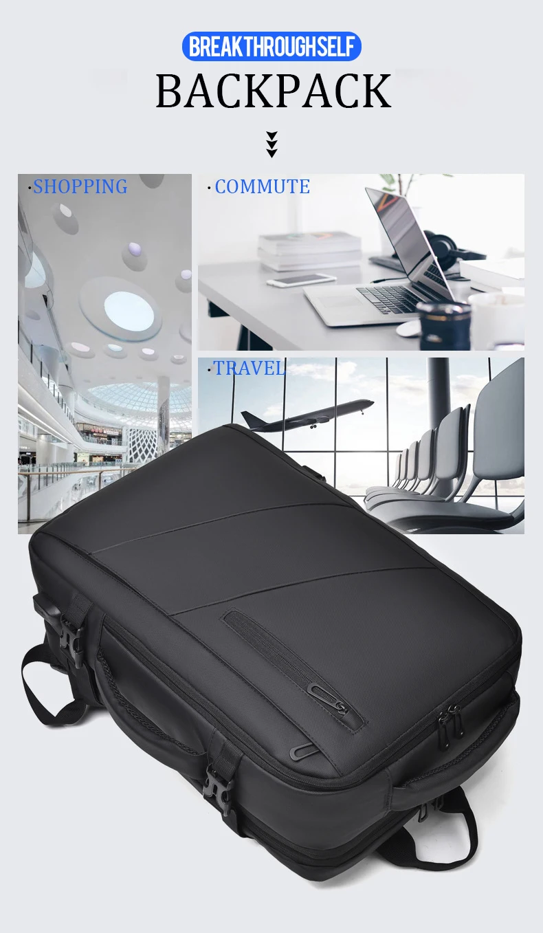 Sac à dos d'affaires pour homme, sac à dos pour ordinateur portable, sac USB étanche multi-extensible, sac de voyage, 03/Commute