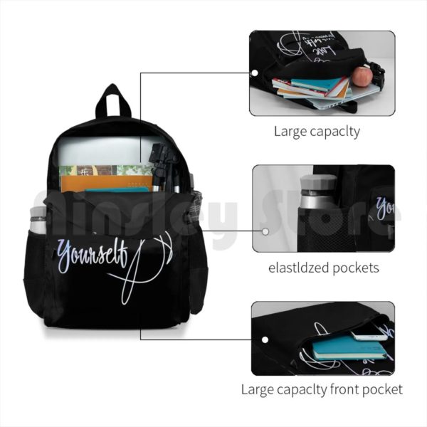 Love ABLE-Sac à dos de randonnée en plein air, version noire, étanche, camping, voyage, Kim Taehyung Jeon Jungkook Army J manicure Kim – Image 4