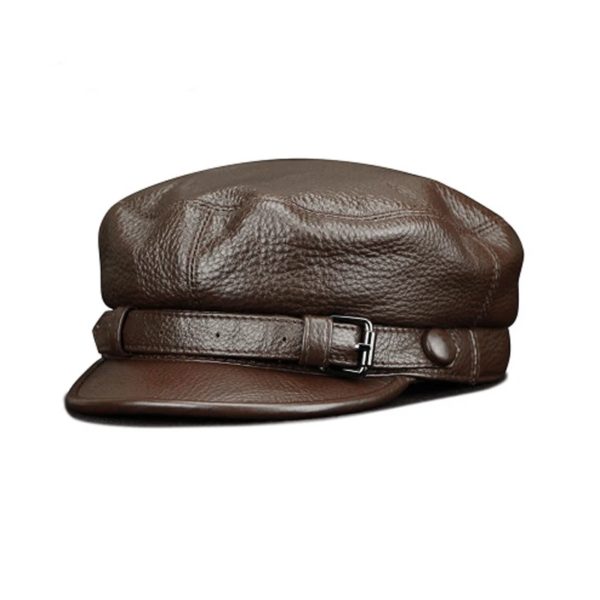 Chapeau militaire en vrai cuir de vache pour hommes et femmes, béret de marin, casquette de capitaine à dessus plat, chapeau octogonal de combat de voyage – Image 4