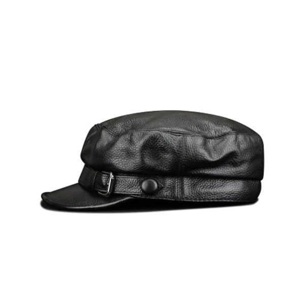 Chapeau militaire en vrai cuir de vache pour hommes et femmes, béret de marin, casquette de capitaine à dessus plat, chapeau octogonal de combat de voyage – Image 3